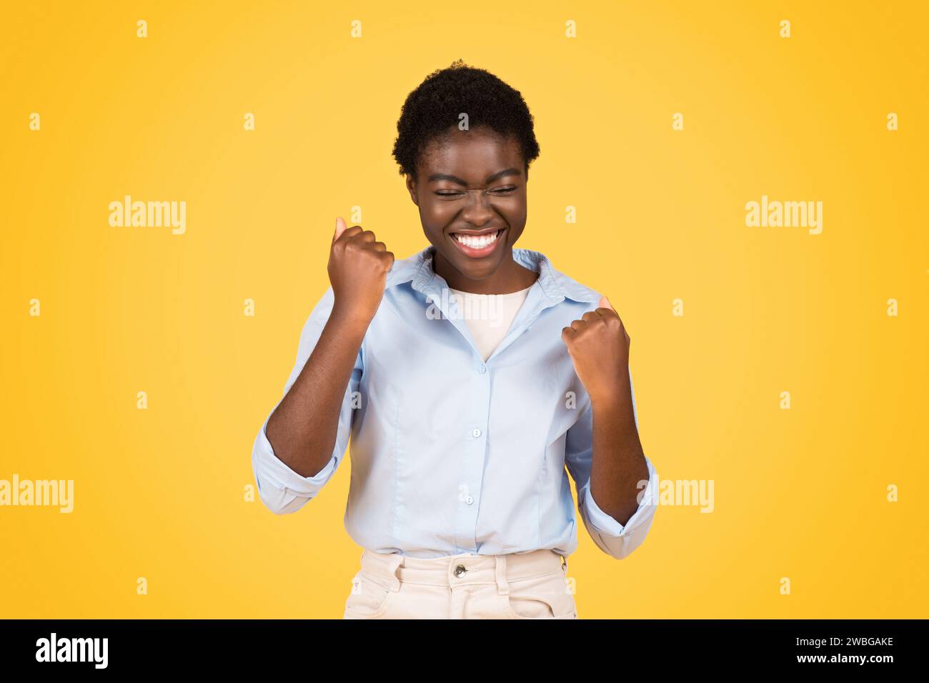 Happy millennial african woman hi-res stock photography and images - Alamy