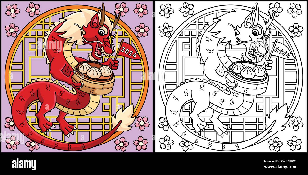 Year of the Dragon Holding a Dumpling Illustration Stock Vector Image ...