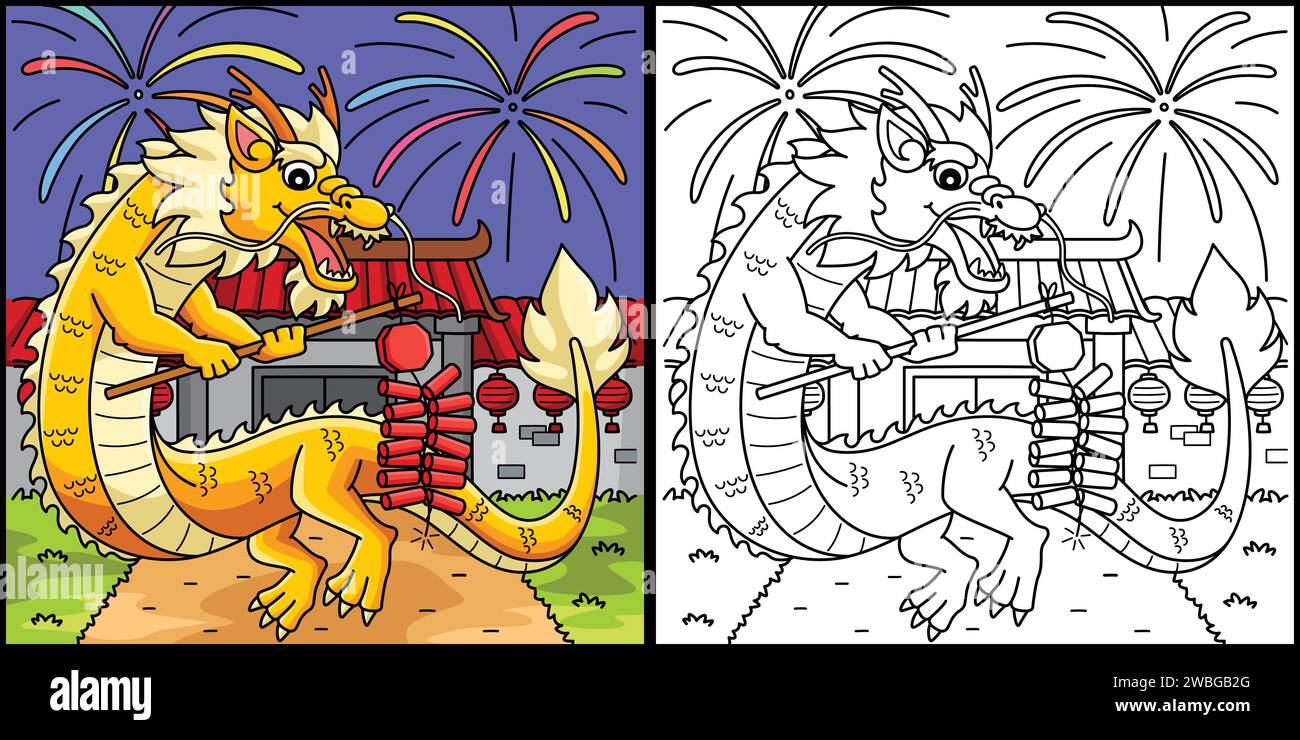 Year of the Dragon Fireworks Coloring Illustration Stock Vector Image ...