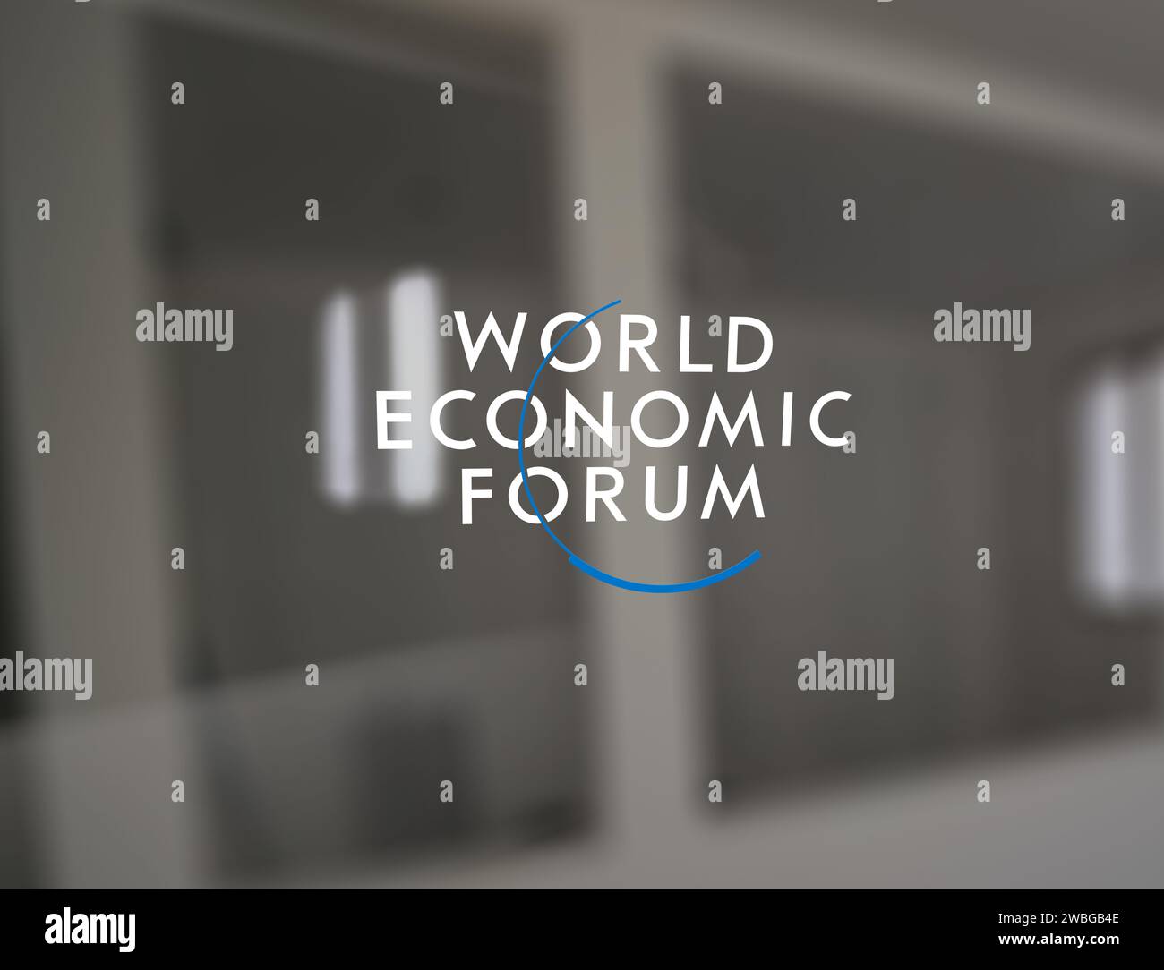January 10th 2024 Switzerland. The logo of the World Economic Forum on a window desk administration. Davo's logo of 2024. Stock Photo