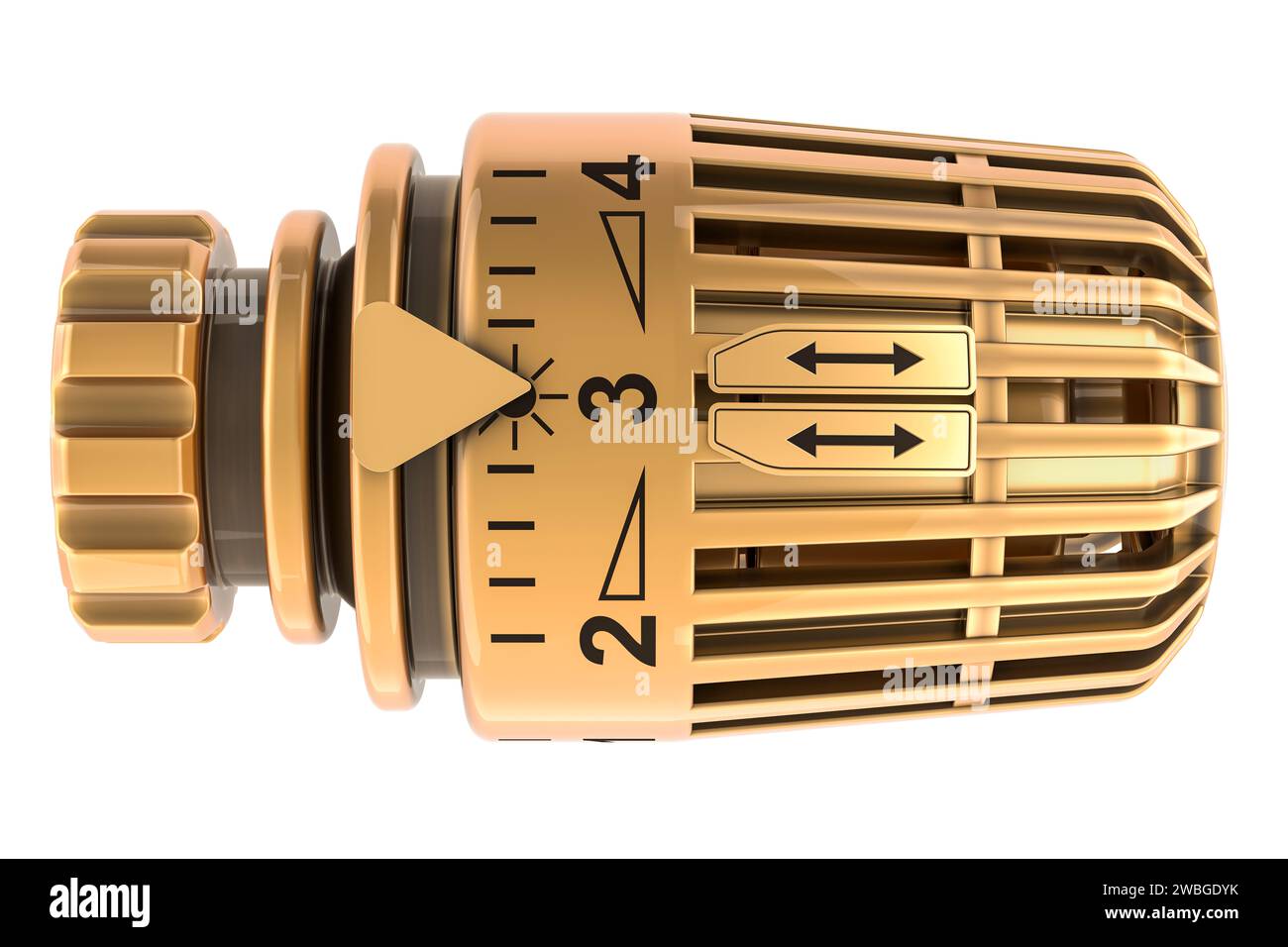 Golden Temperature Control Valve, Thermostatic Valve Head, 3D rendering