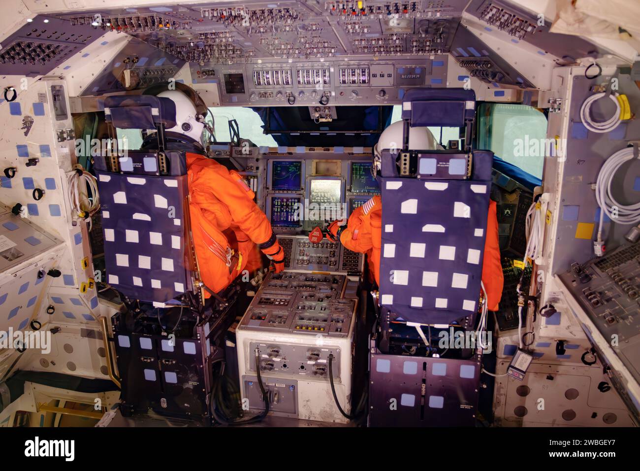 Commander and Pilot Stations. Space Shuttle Crew Compartment Trainer. CCT-1. The National Museum of the United States Air Force, Dayton, Ohio, USA. Fo Stock Photo