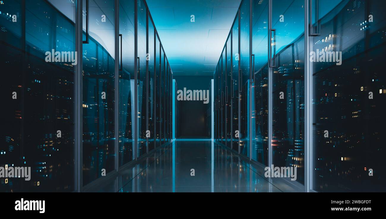 Server room for cloud computing, 3d rendering Stock Photo
