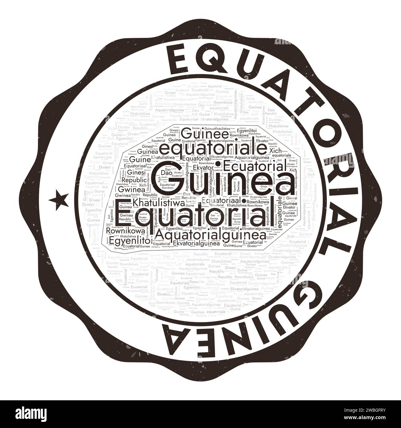 Equatorial Guinea logo. Authentic country badge with word cloud in the shape of Equatorial Guinea. Round emblem with country name. Stock Vector