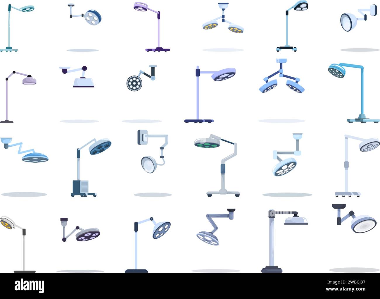 Surgical lamp icons set cartoon vector. Medical surgery. Nursing device