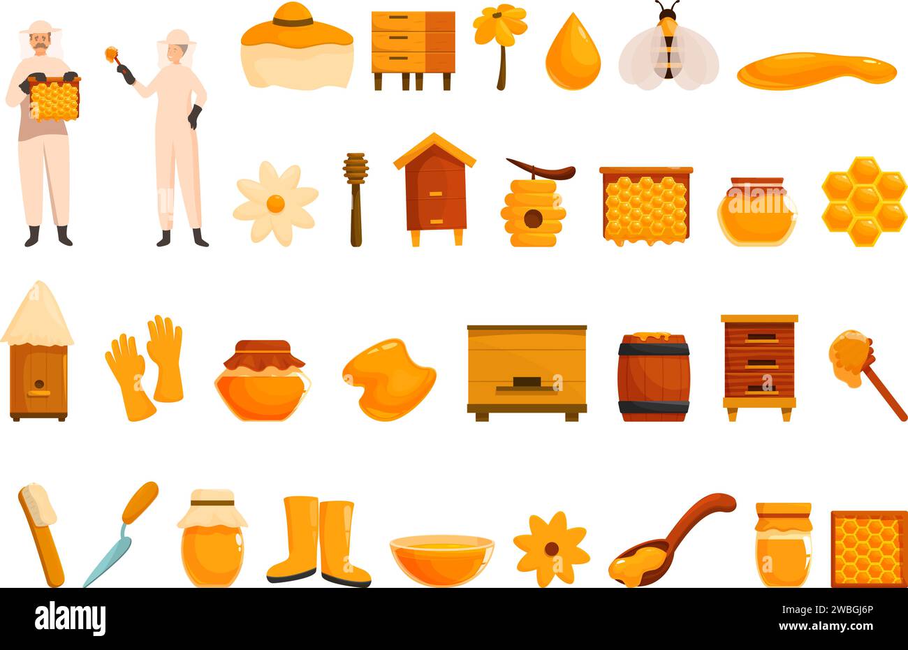 Apiculture business icons set cartoon vector. Bee insect. Honey apiary ...