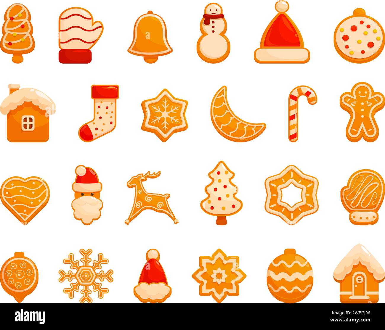 Homemade gingerbread icons set cartoon vector. Cookie winter. Shape star Stock Vector