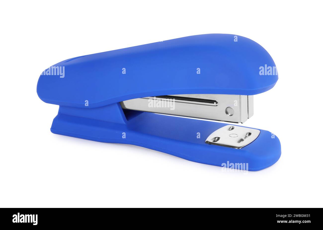 One new blue stapler isolated on white Stock Photo