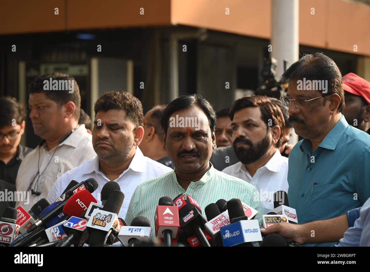 MUMBAI, INDIA - JANUARY 10: Shiv Sena (UBT) MLAs Sunil Prabhu, and Amdadas Danve, addressing the media, at Vidhan Bhavan on January 10, 2024 in Mumbai, India. The Maharashtra Legislative Assembly Speaker Rahul Narwekar today held that Eknath Shinde led faction was the real Shiv Sena when the rival faction emerged within the party on June 22, 2022. He has refused to disqualify any member from both the factions, led by Shinde and Uddhav Thackeray. Both the factions had filed 34 petitions against each other before the speaker in 2022, seeking the disqualification of 54 MLAs in total. (Photo by B Stock Photo