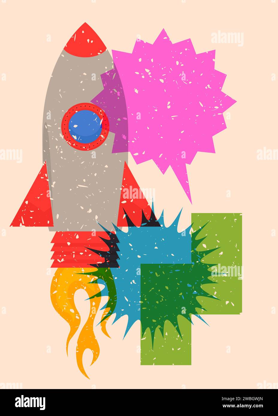 Risograph rocketship speech bubble Stock Vector Images - Alamy