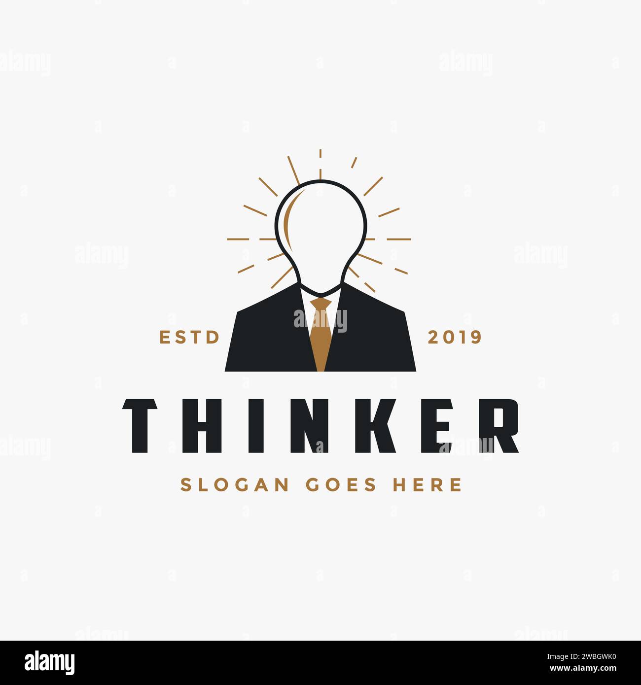 Creative Lighting bulb Head man thinker Logo vector template on white background Stock Vector