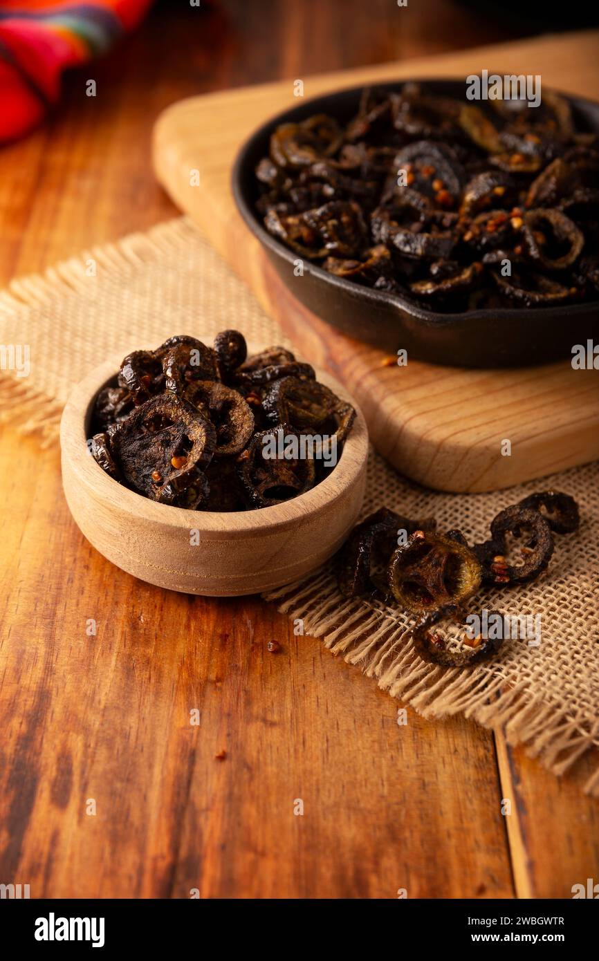 Chicharron de Chile. Crispy chili fried in olive oil with spices, easy