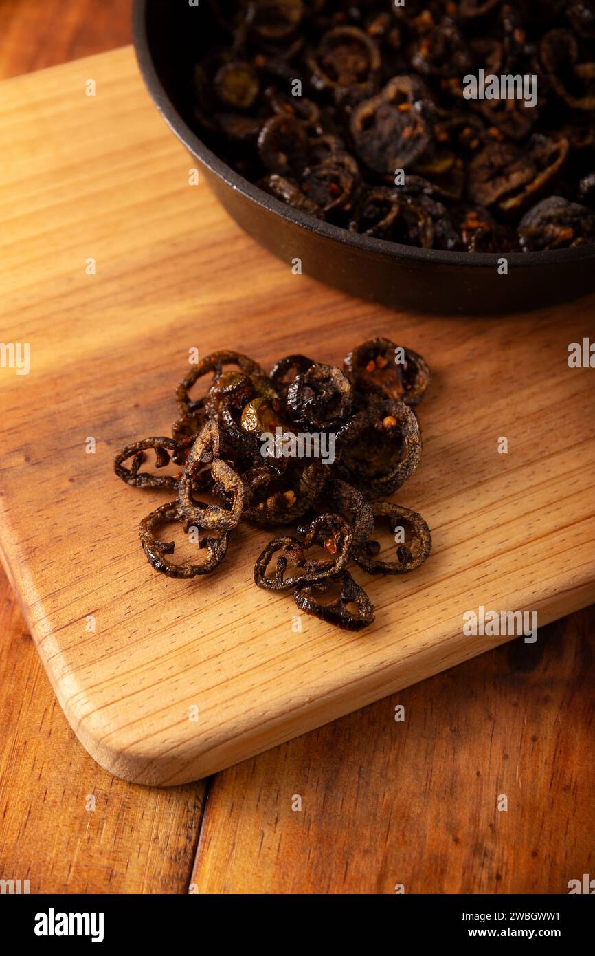 Chicharron de Chile. Crispy chili fried in olive oil with spices, easy