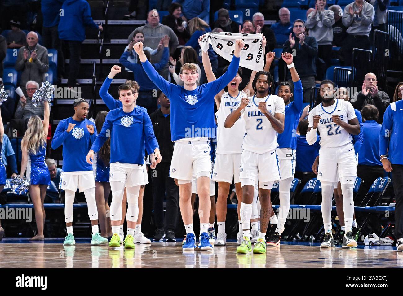 January 10 2024 The Saint Louis Billikens Celebrate Their Victory In A Regular Season Game Where The Saint Josephs Hawks Visited The St Louis Billikens Held At Chaifetz Arena In St Louis Mo On Wednesday January 10 2024 Richard Ulreichcsm 2WBGXTJ 