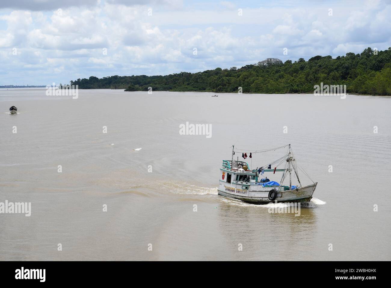 Afuá, Pará, Brazil, November 15, 2022. Regional vessels sailing on the Amazon River, located in the northern region of Brazil. Stock Photo