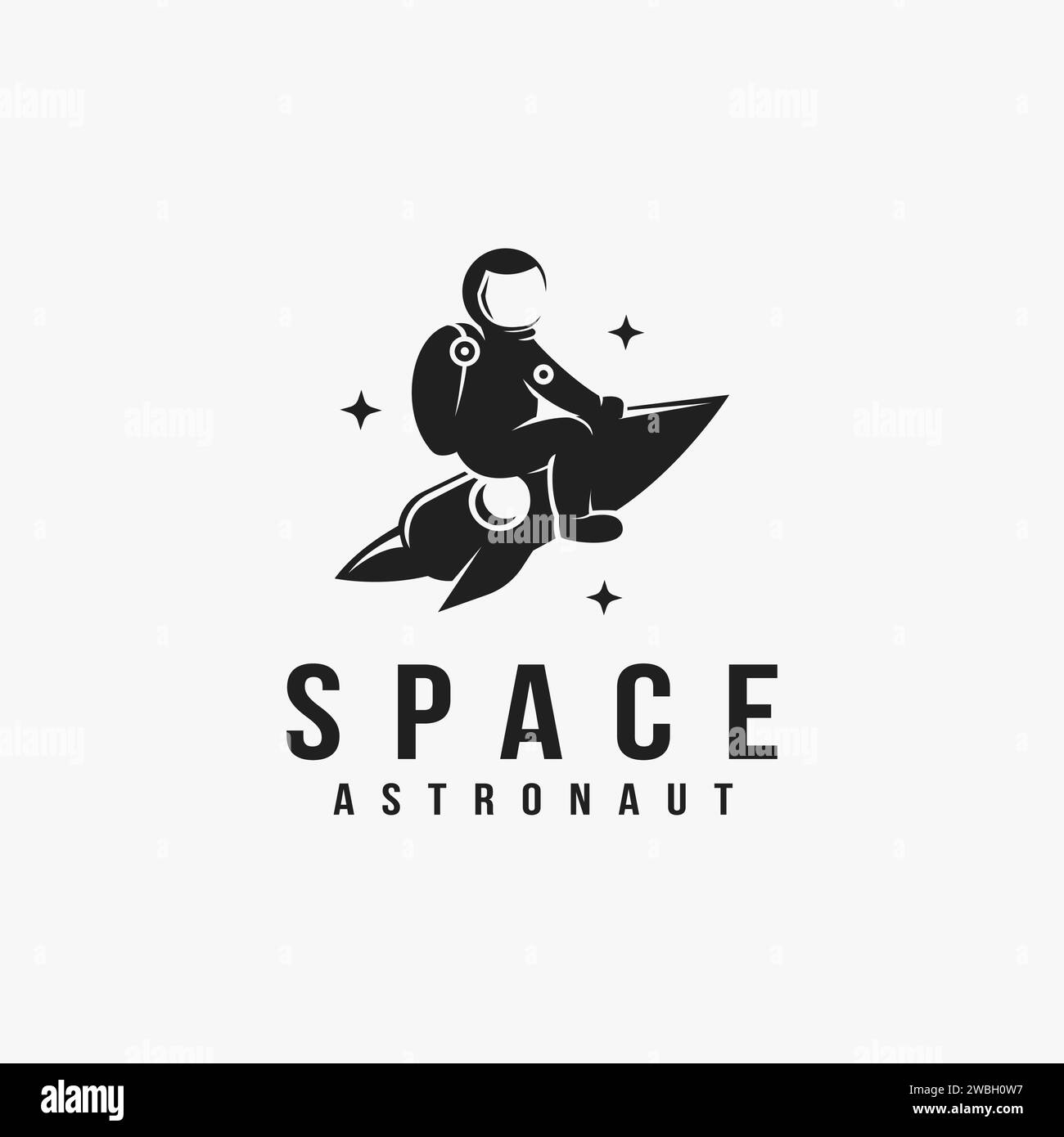 Fun explorer space astronaut riding a rocket mascot logo icon vector template on white background Stock Vector