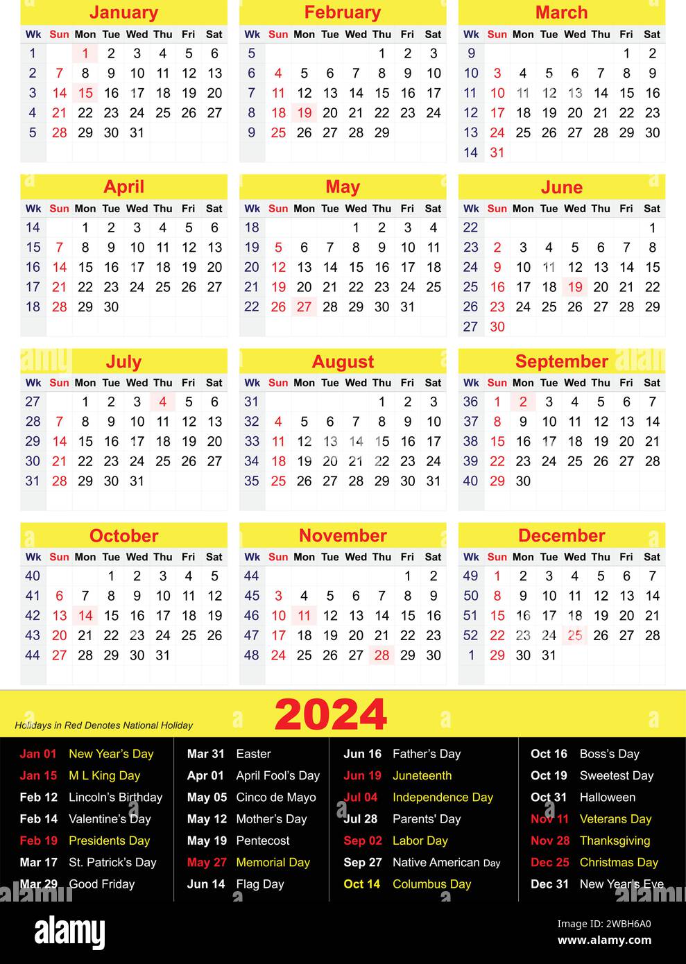 Quarter calendar template for 2024 year. Wall calendar grid in a
