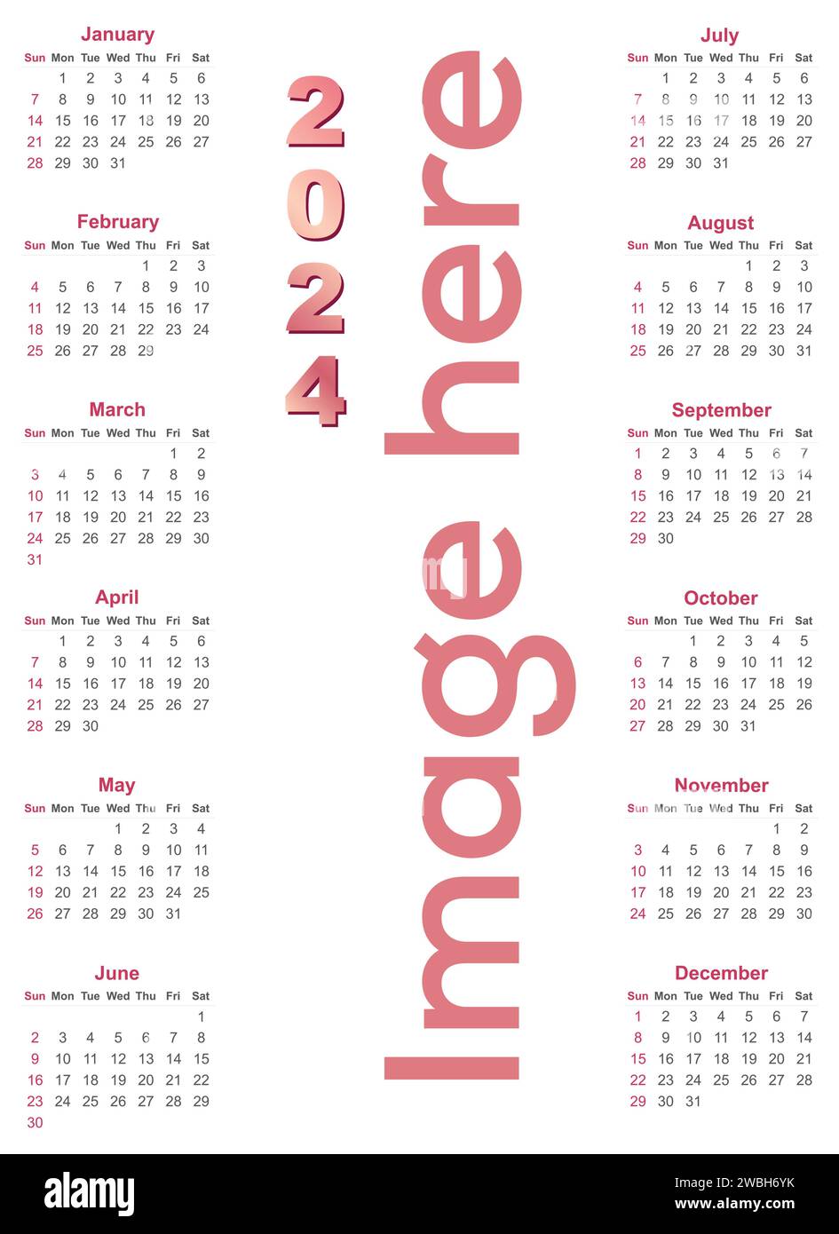 Quarter calendar template for 2024 year. Wall calendar grid in a