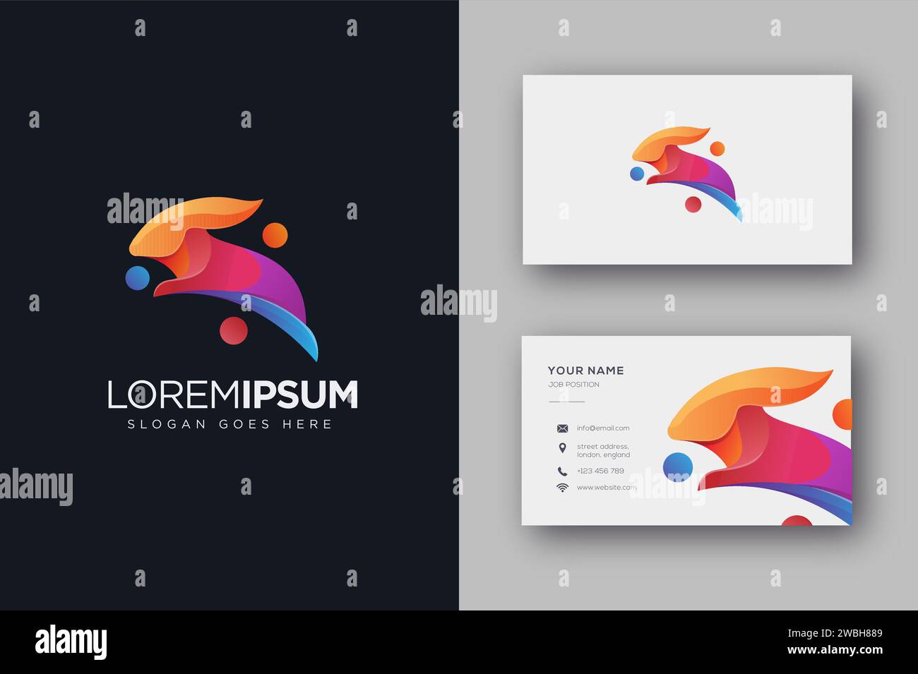 Modern jumping rabbit logo icon vector and business card template Stock Vector
