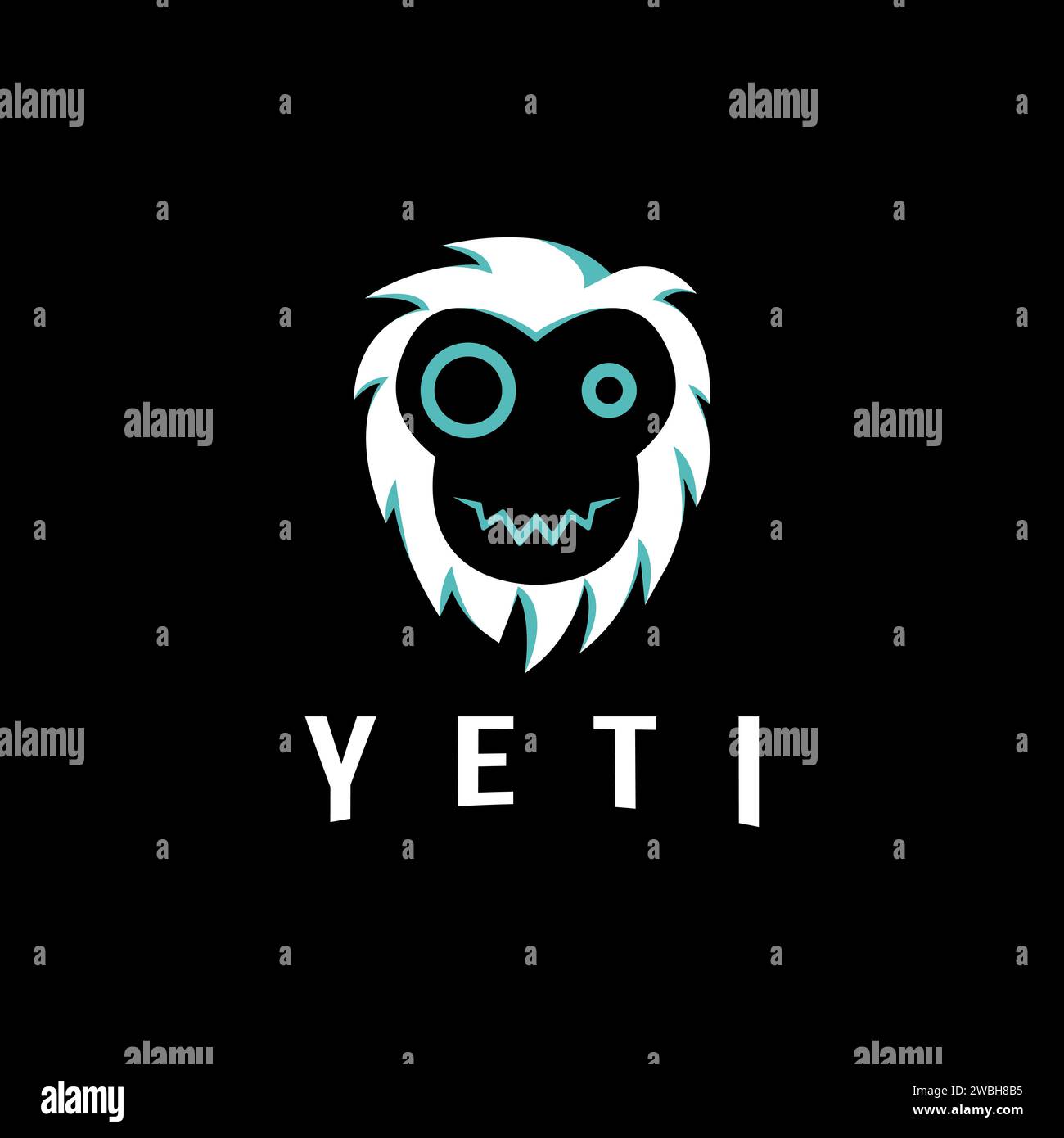 Fun minimalist yeti head face logo vector on black background Stock Vector