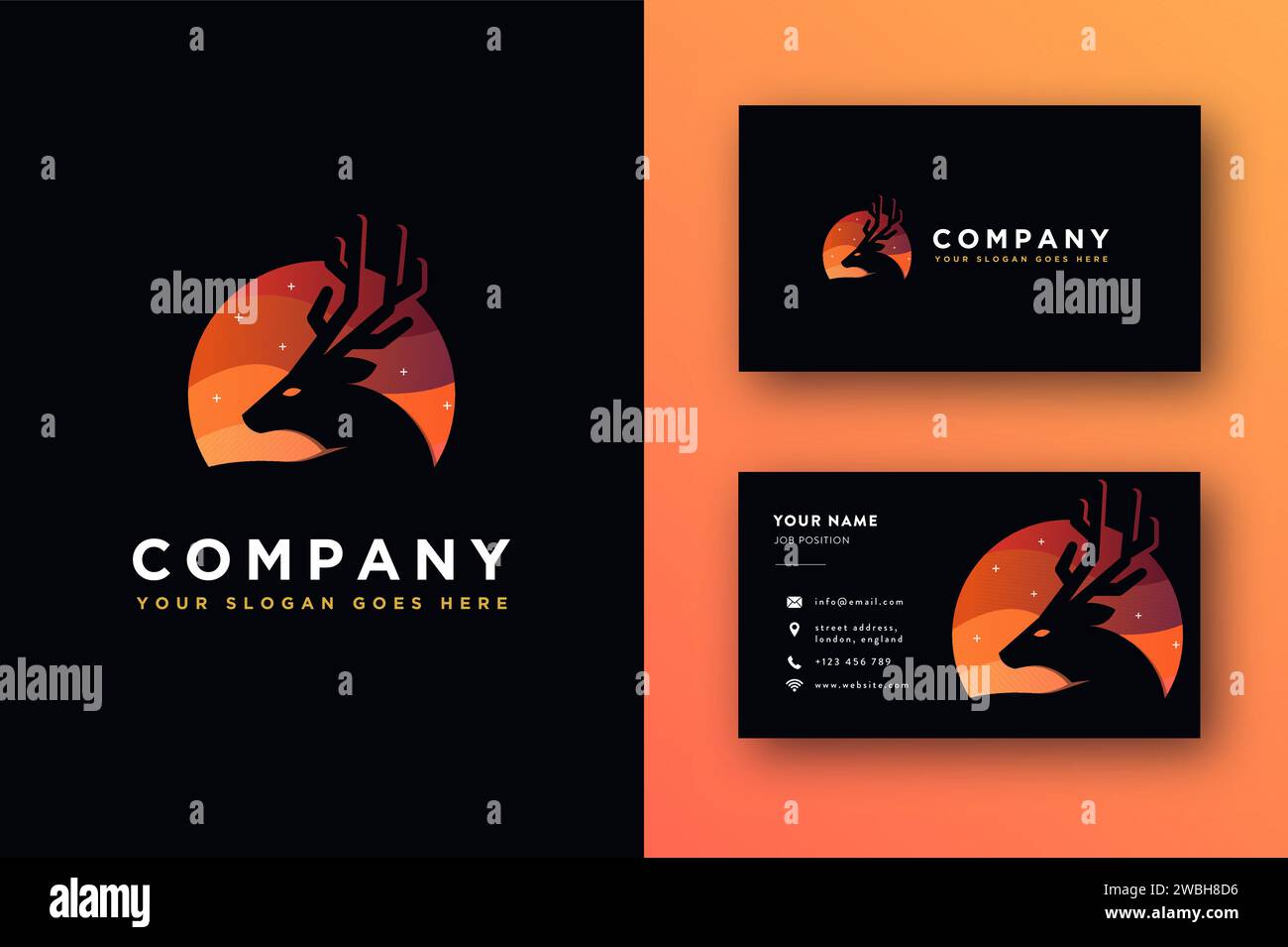 Modern minimalist deer logo icon vector template on black background Stock Vector