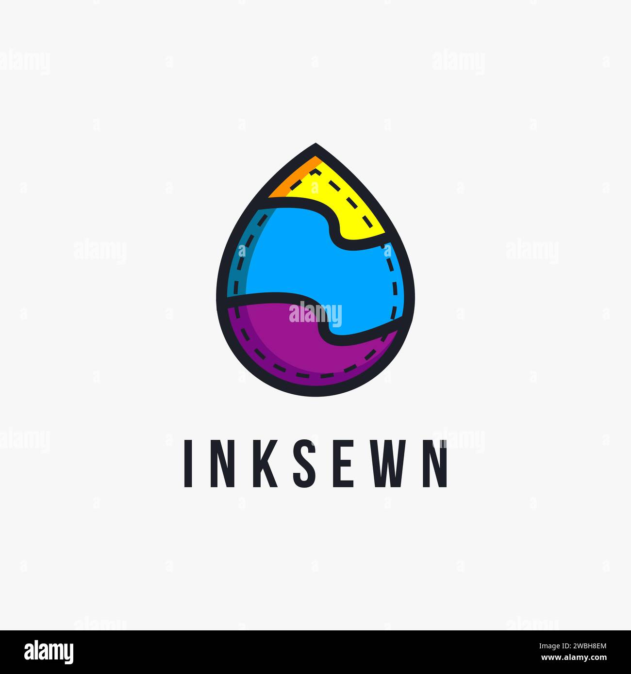Ink drop with cmyk color as sewn label, logo icon vector template on