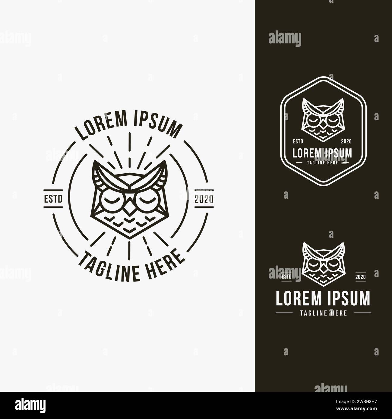 Set of cool owl head logo icon vector with lineart logo style Stock ...