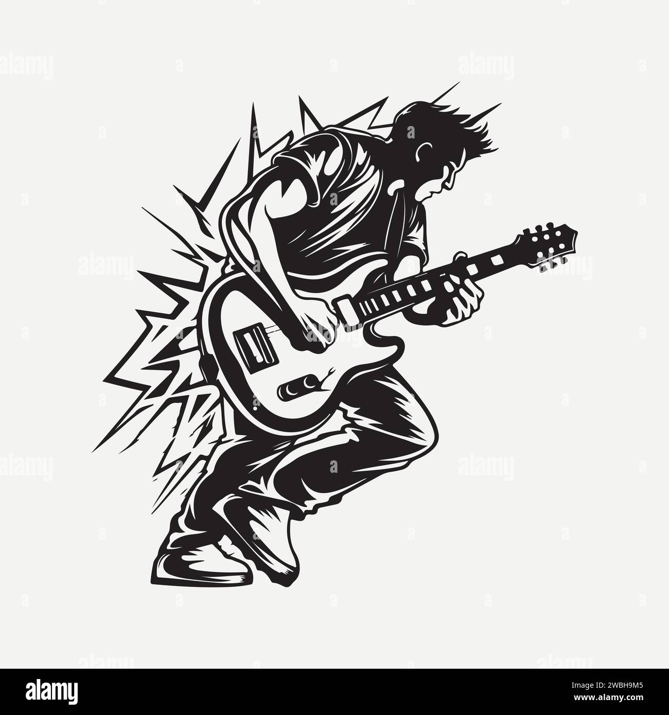 Man with guitar. Rock Star. Punk. Musician artist vector illustration 