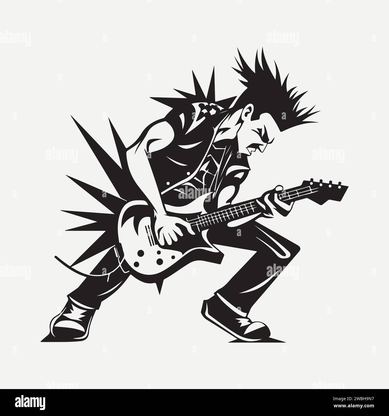 Man with guitar. Rock Star. Punk. Musician artist vector illustration 