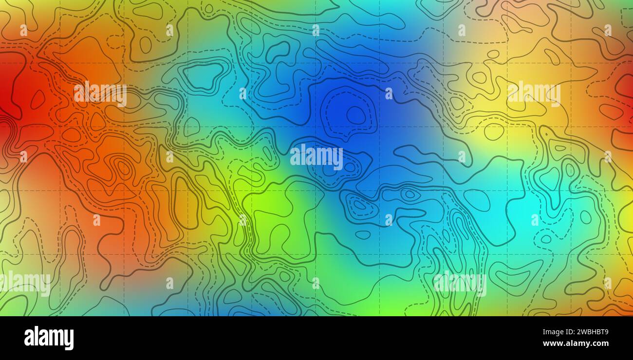 Ocean bottom topographic line map curvy wave isolines vector illustration. Sea depth topographic landscape surface for nautical radar readings. Cartog Stock Vector