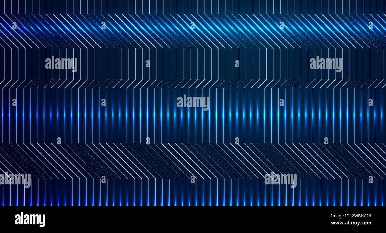 Glowing blue neon curved lines tech background. Vector design Stock Vector