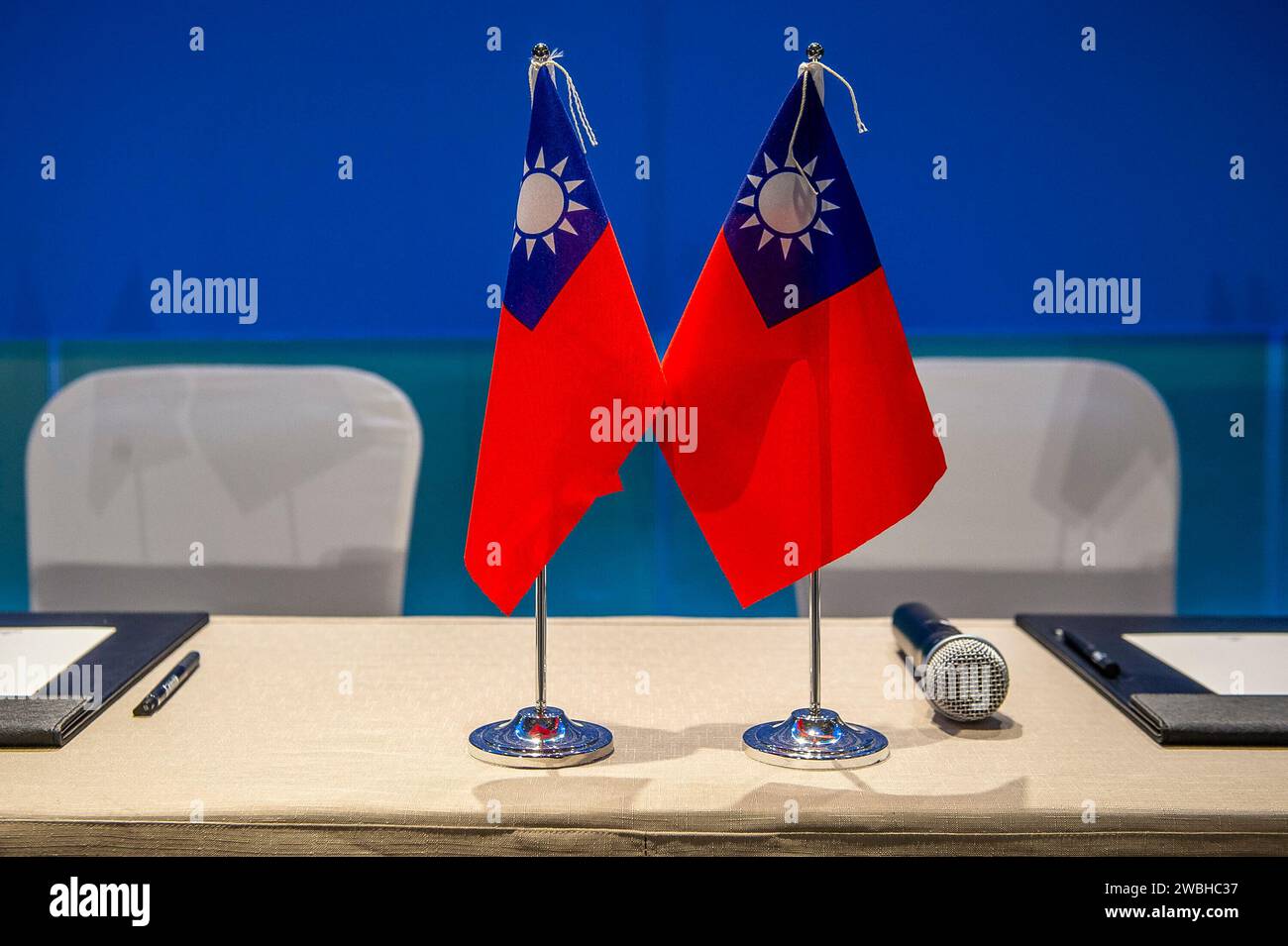 Taipei. 11th Jan, 2024. Taiwan flags seen during KMT (Kuomintang), nationalist party