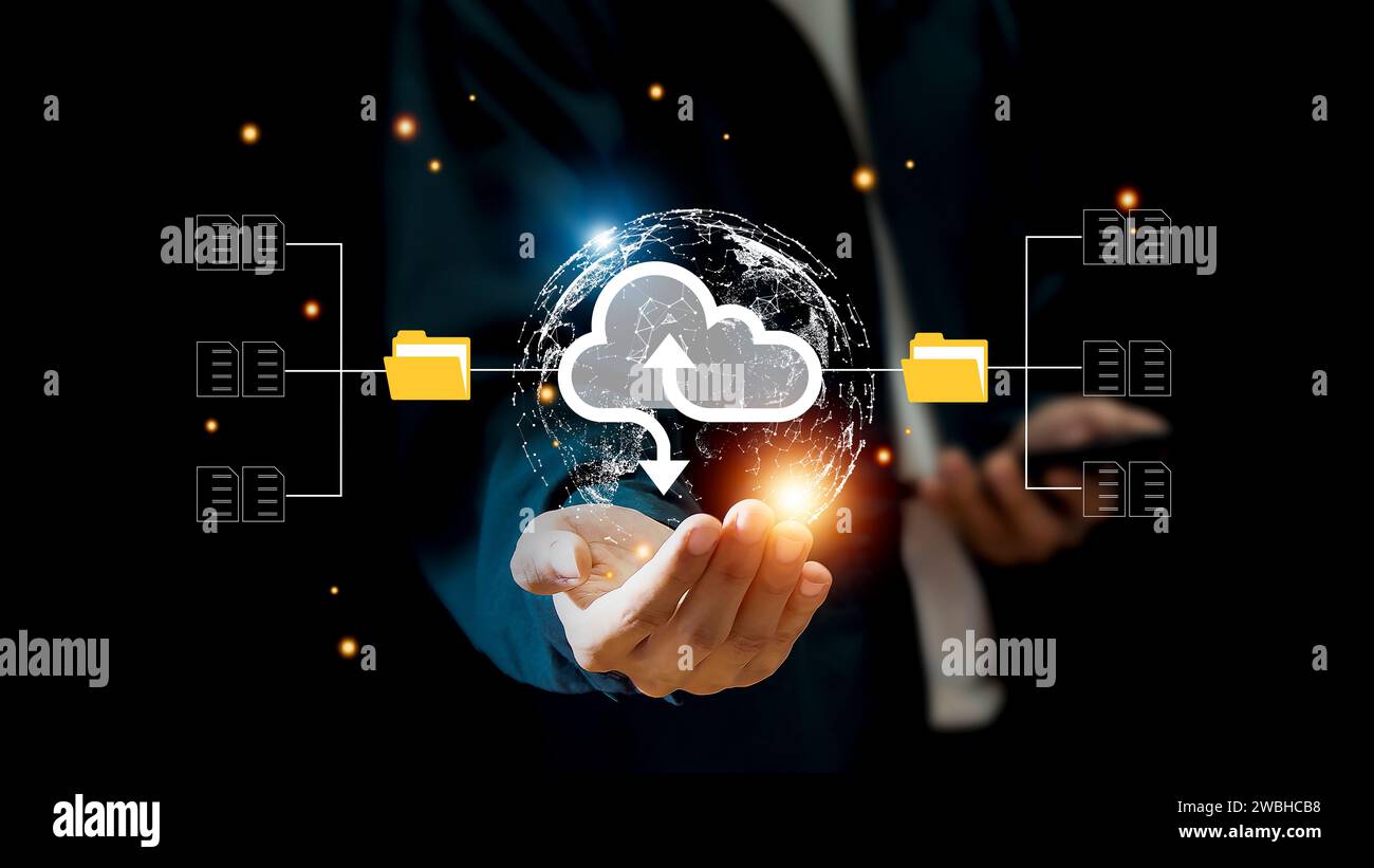 cloud computing shown in hand cloud technology data storage Stock Photo
