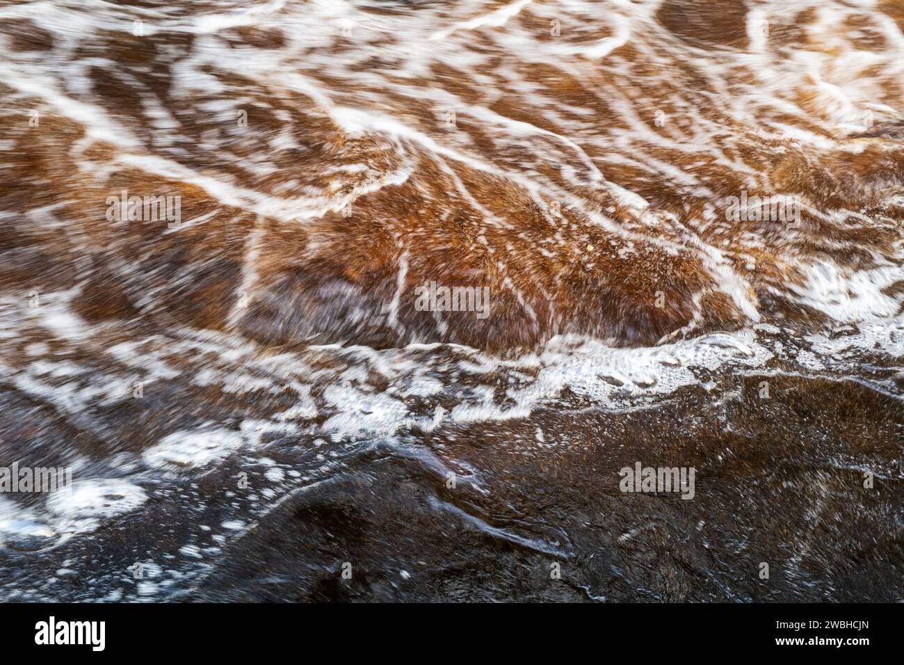Fast flowing water. River Findhorn, Morayshire, Scotland. Long exposure abstract Stock Photo