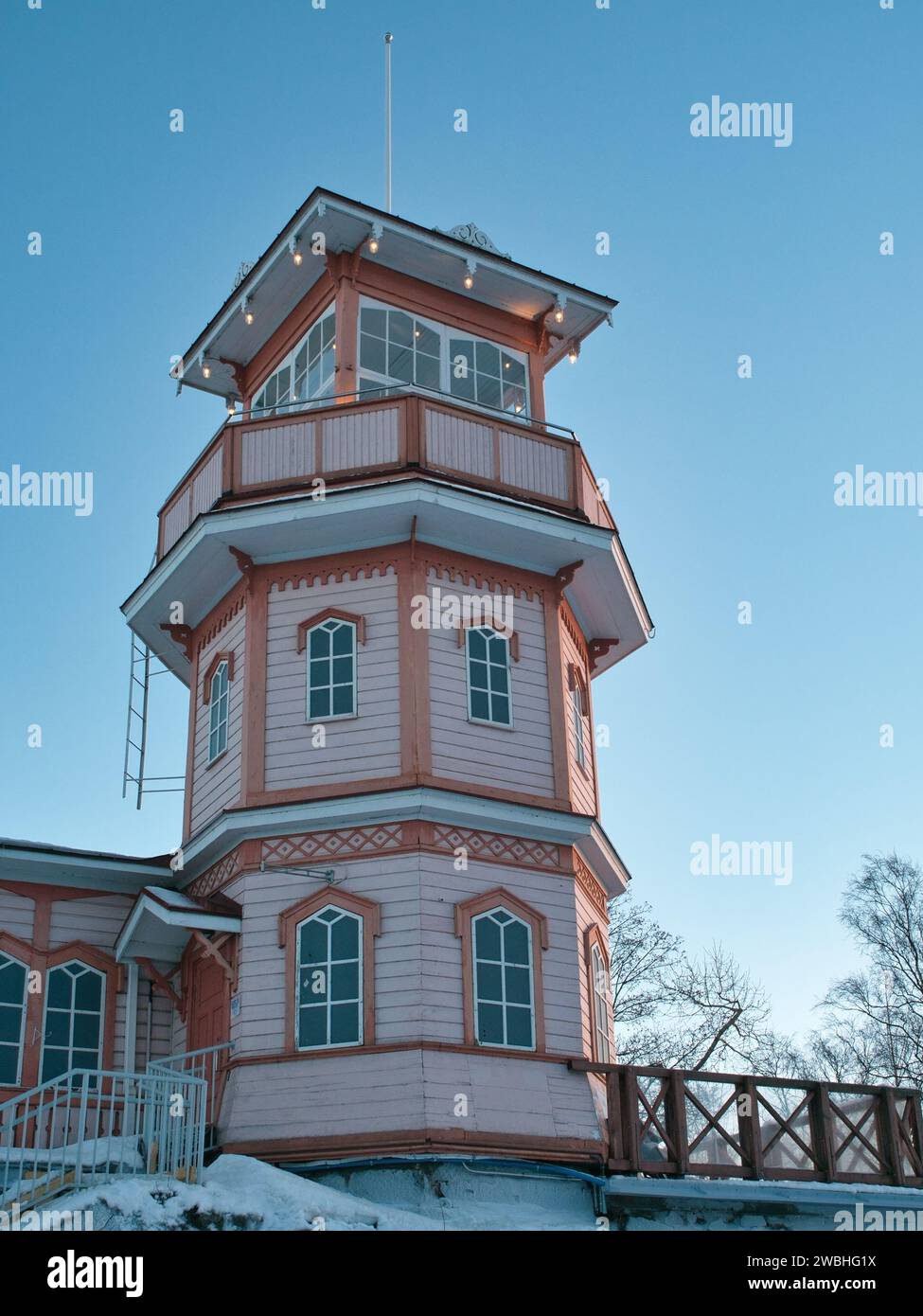 Small wooden tower building in Oulu, Finland Stock Photo