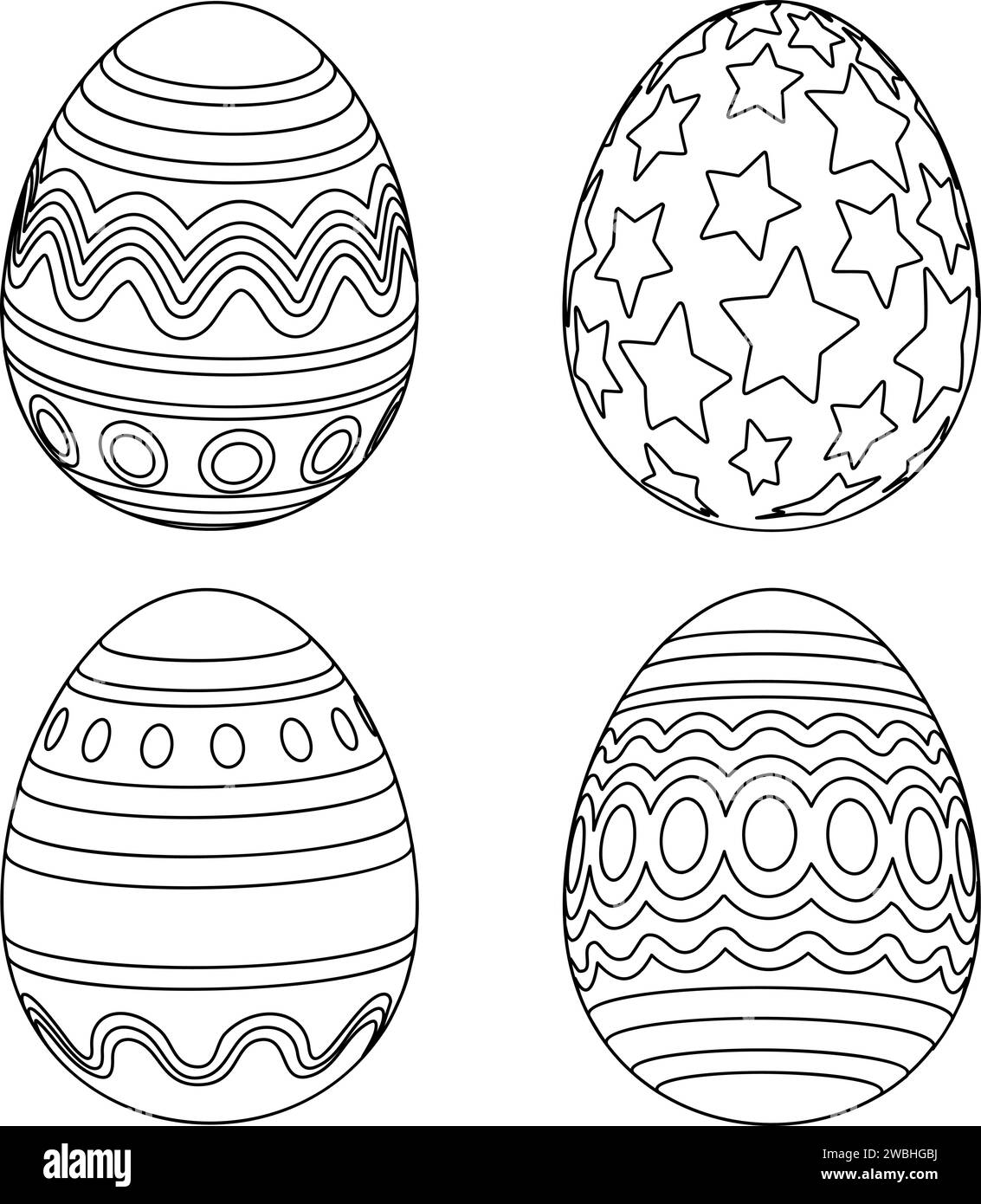 Easter Eggs Coloring Cartoon Outline Drawing Stock Vector