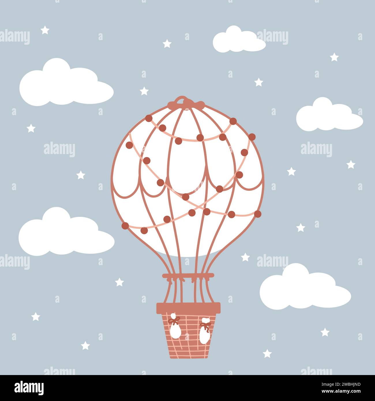 Greeting card with a hot air balloon for children Stock Vector