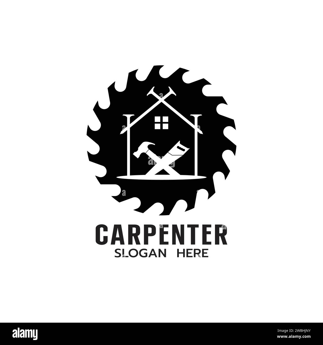 Carpenter Logo template with House,Saw, Hammer Construction Building Carpentry logo concept on white background vector illustration Stock Vector