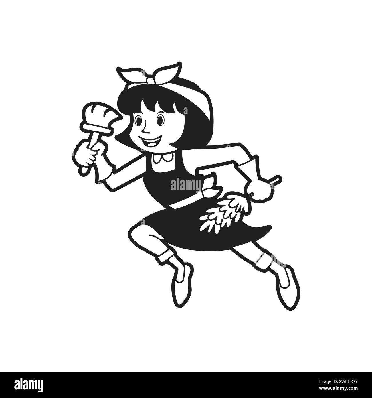 Cute cartoon Housekeeper Maid Logo Sign ,House Cleaning and Maid