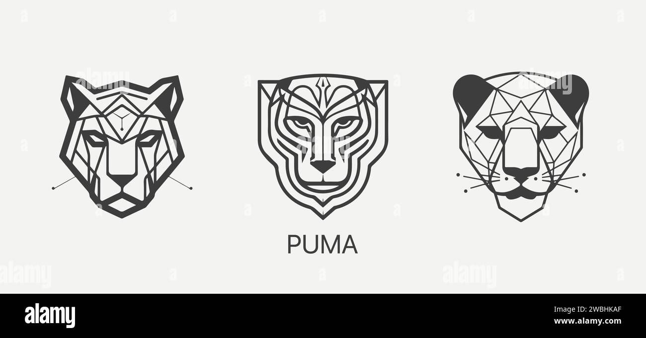 Modern abstract Puma or Jaguar head vector logo template. Line art wildcat logotype. Stock Vector