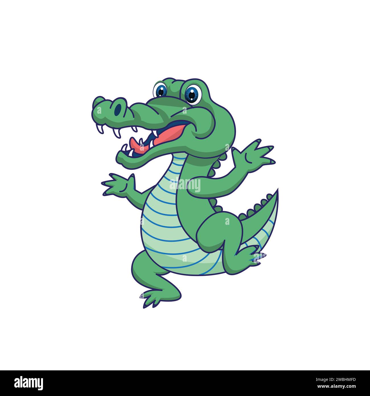Cute Alligator or Crocodile in cartoon style isolated on white background vector illustration Stock Vector