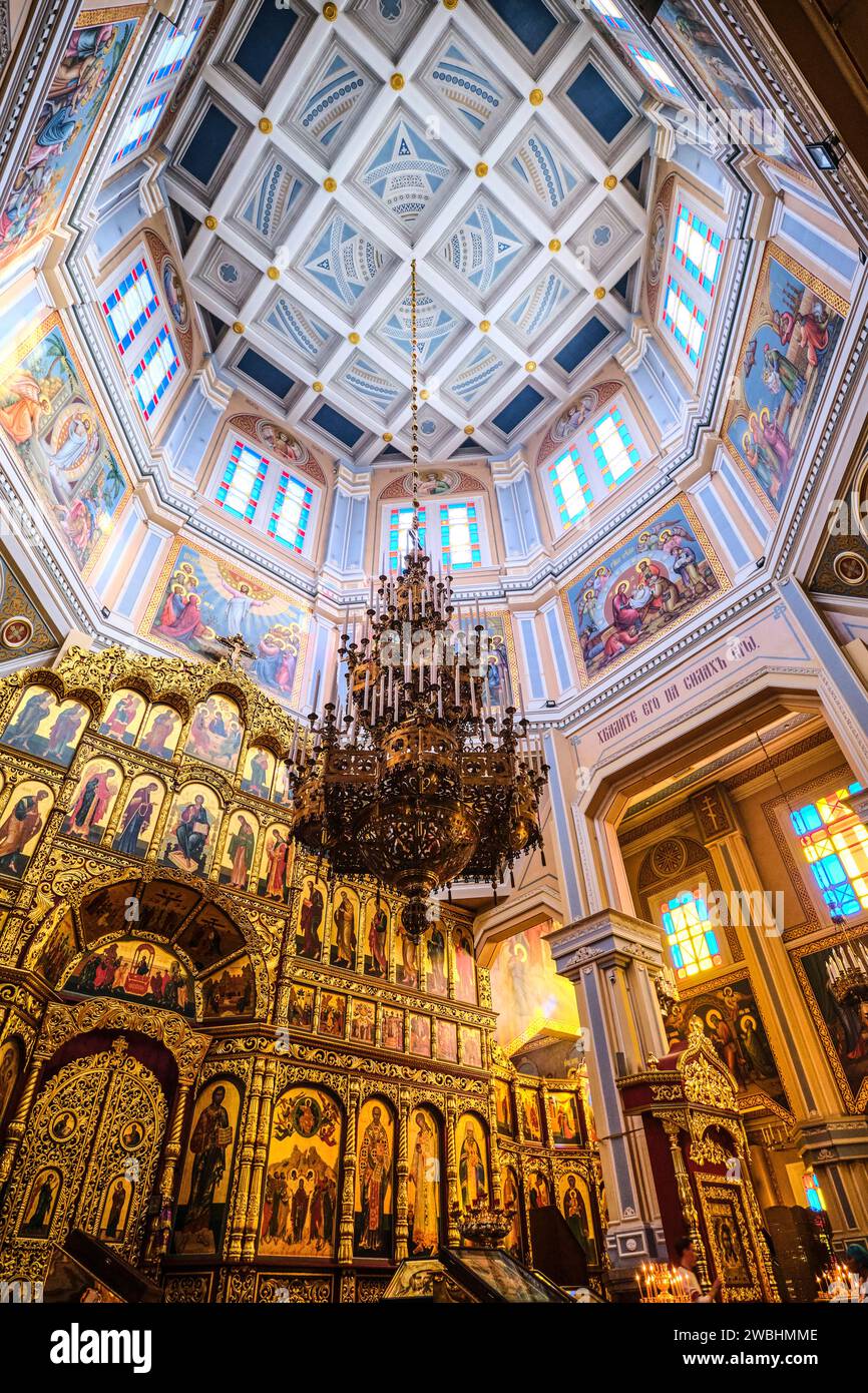 A view of the gold altar with soaring, white interior dome ceiling that ...