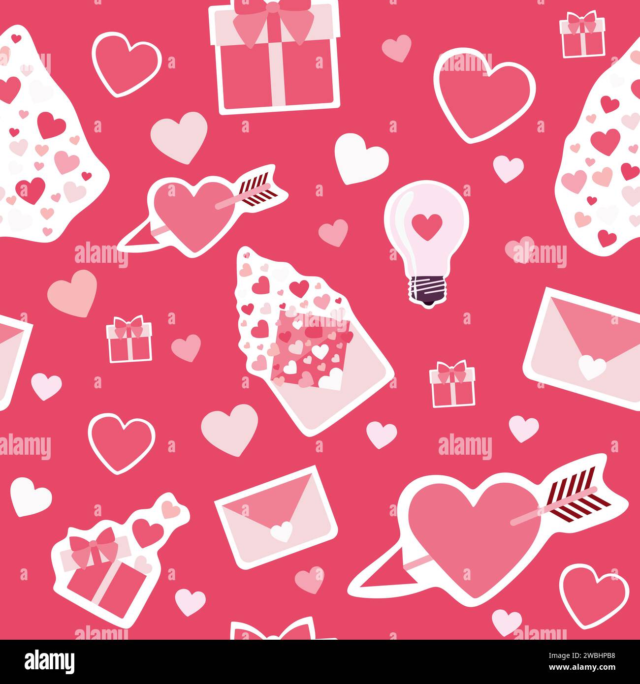 Pink hearts seamless pattern. Vector Flat Cartoon illustration of ...