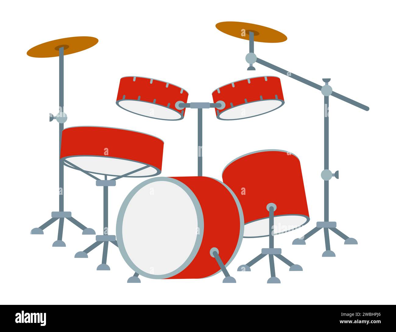 Red drum set vector design. Drum kit flat style vector illustration