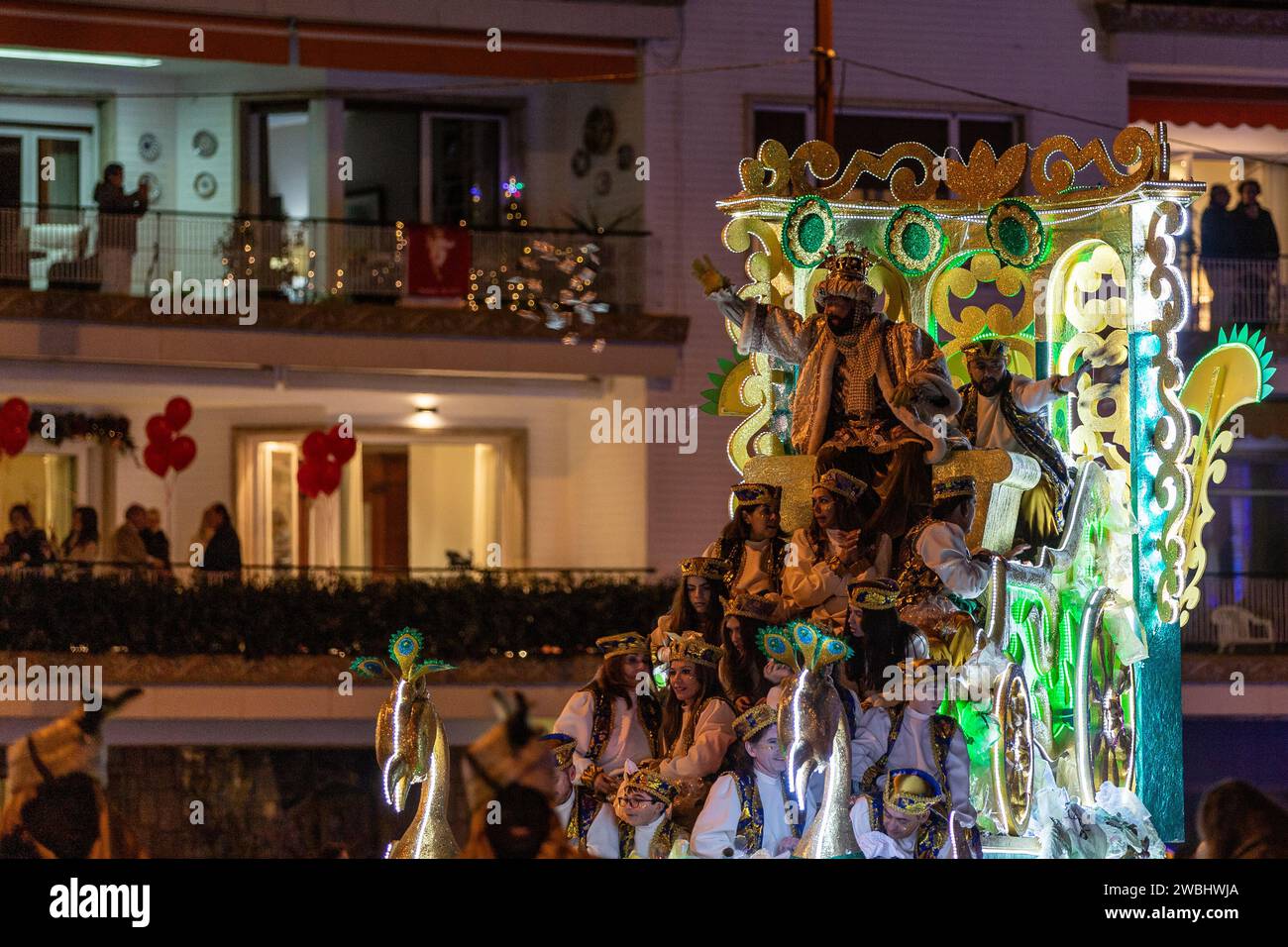 The three wise men parade in Sevilla early evening as a start the Christian feast day of Epiphany Stock Photo