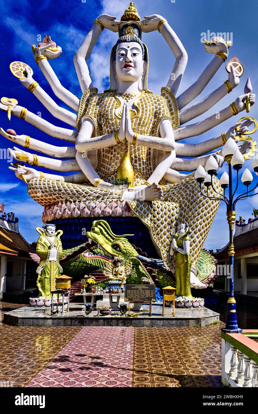 Goddess Guanyin 18-arm statue,  Wat  Plai Laem, Bo Phut, Ko Samui, Thailand Stock Photo