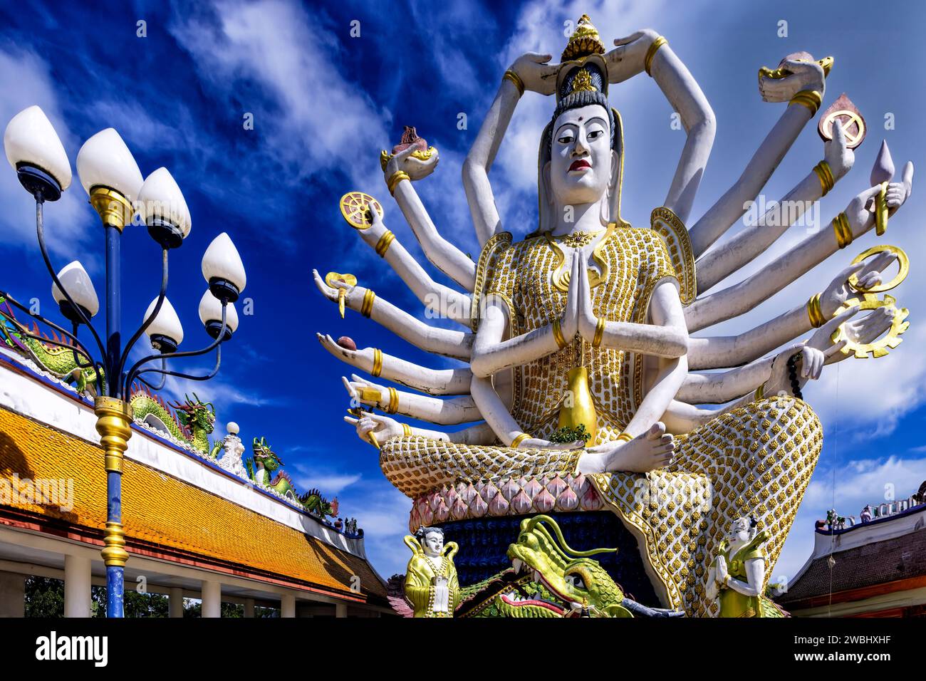 Goddess Guanyin 18-arm statue,  Wat  Plai Laem, Bo Phut, Ko Samui, Thailand Stock Photo