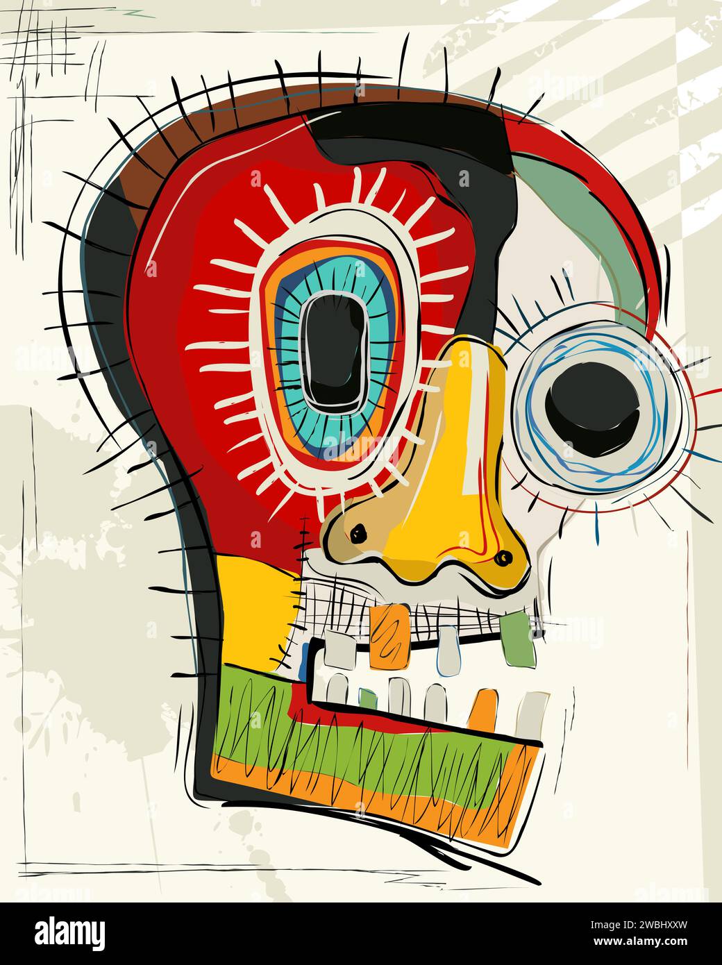 Dia de los Muertos card skull, abstract art colorful vector card Stock Vector