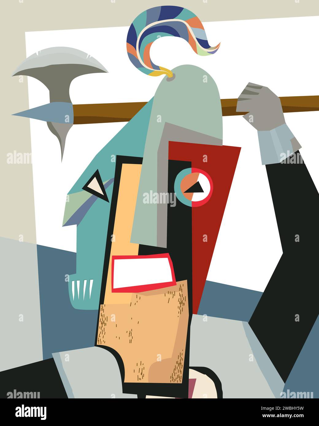 The halberd knight, abstract art colorful vector card Stock Vector