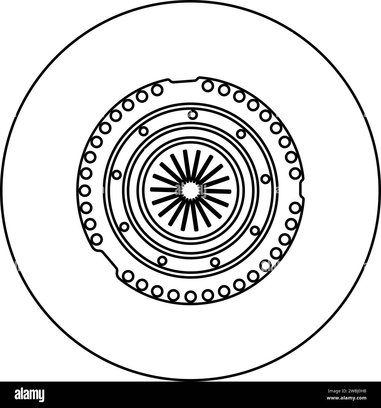 Car clutch basket cover cohesion transmission auto part plate kit repair service icon in circle round black color vector illustration image outline Stock Vector